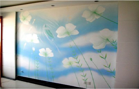  郎溪画墙绘怎么画好白云的蓬松感？