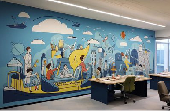  郎溪办公室墙绘的特点。